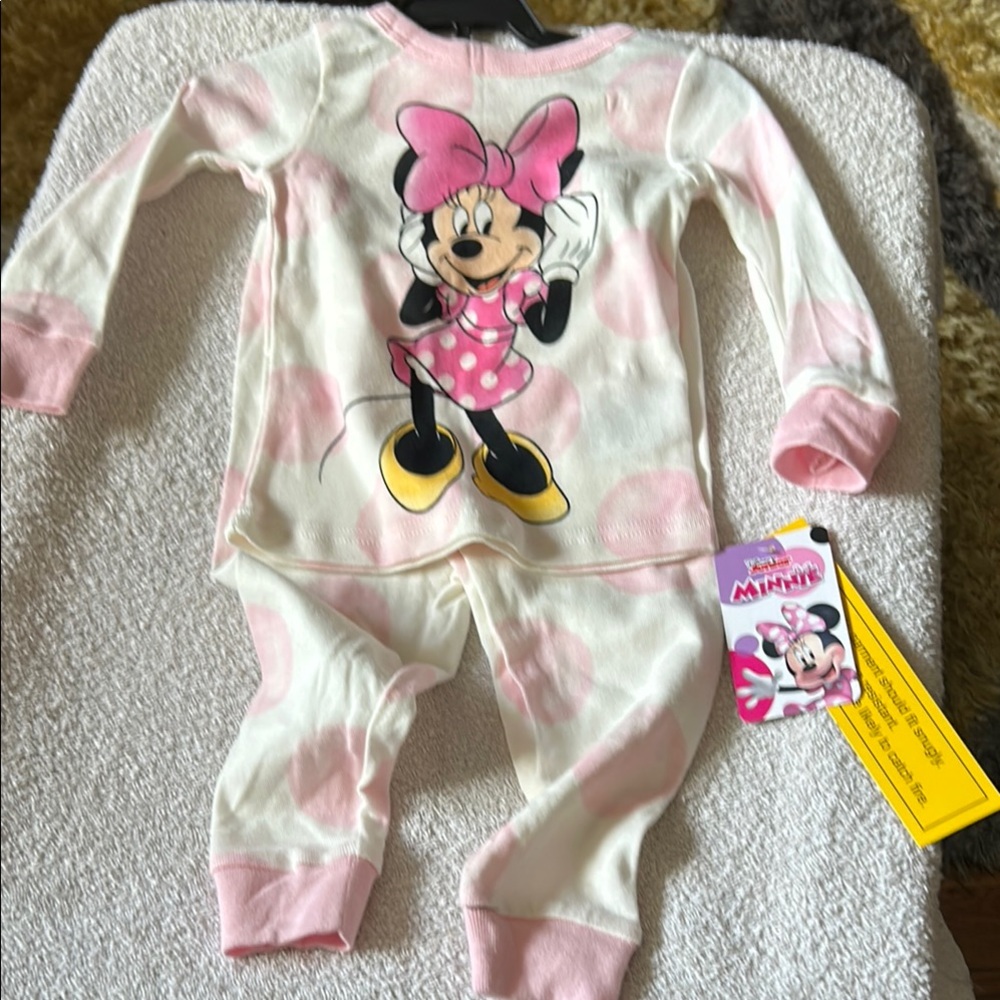 Disney Pink and White Minnie Mouse Kids Pajama Set